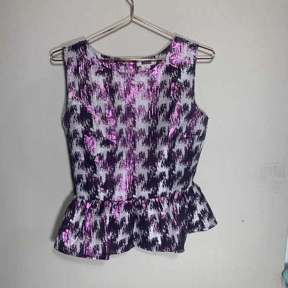 Modbe Peplum Purple Metallic Print Top Sz.… - Picture 3 of 9